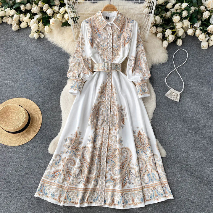 Floral A-Line Dress Featuring a Belted Waist