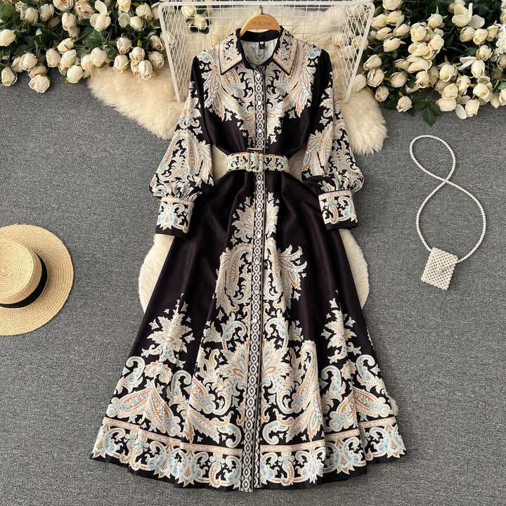 Floral A-Line Dress Featuring a Belted Waist