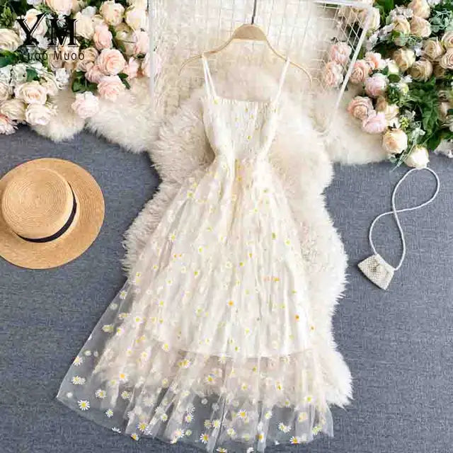 Floral Daisy Print Spaghetti Strap Summer Dress for Women