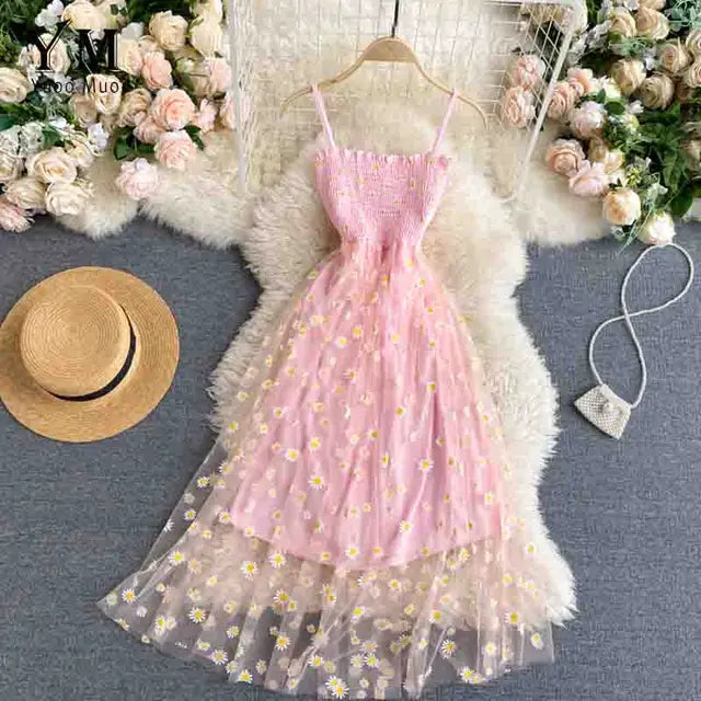 Floral Daisy Print Spaghetti Strap Summer Dress for Women