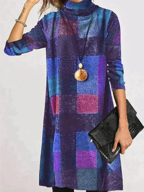 Stylish Checkered Turtleneck Dress for Women