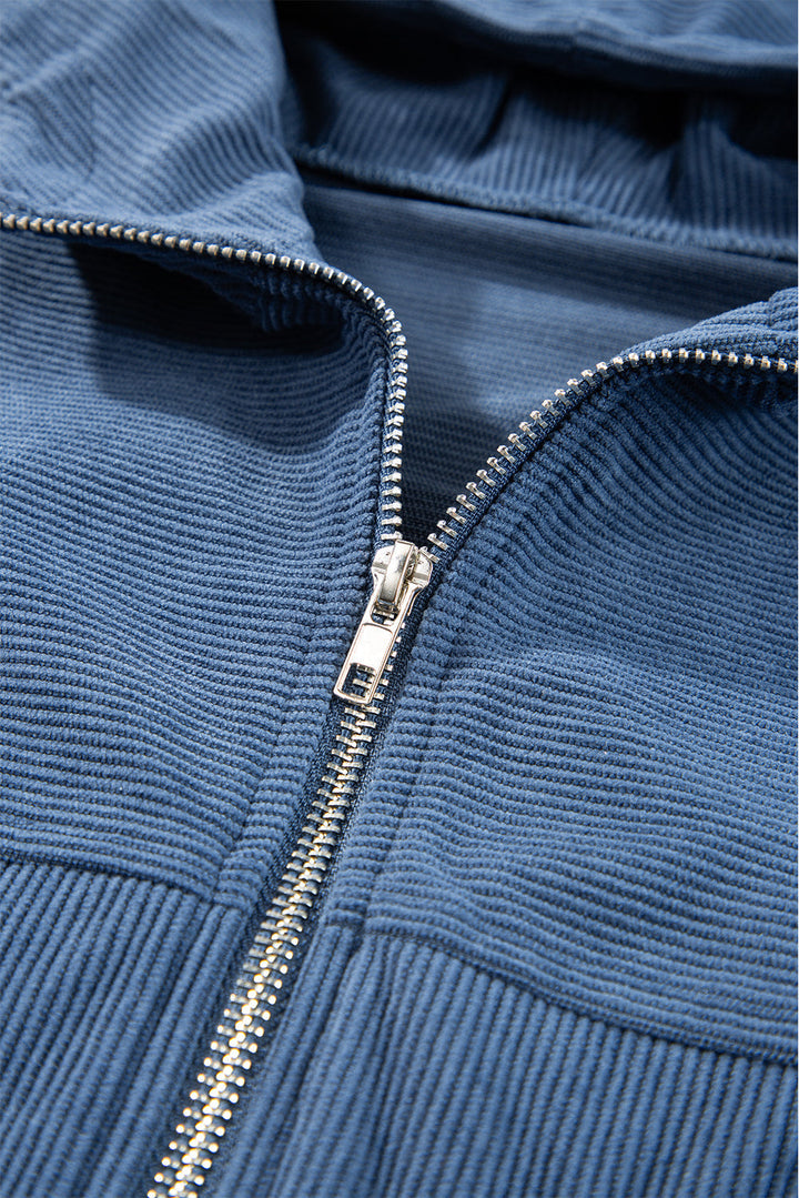 Teal Hooded Zip Jacket with Adjustable Drawstring