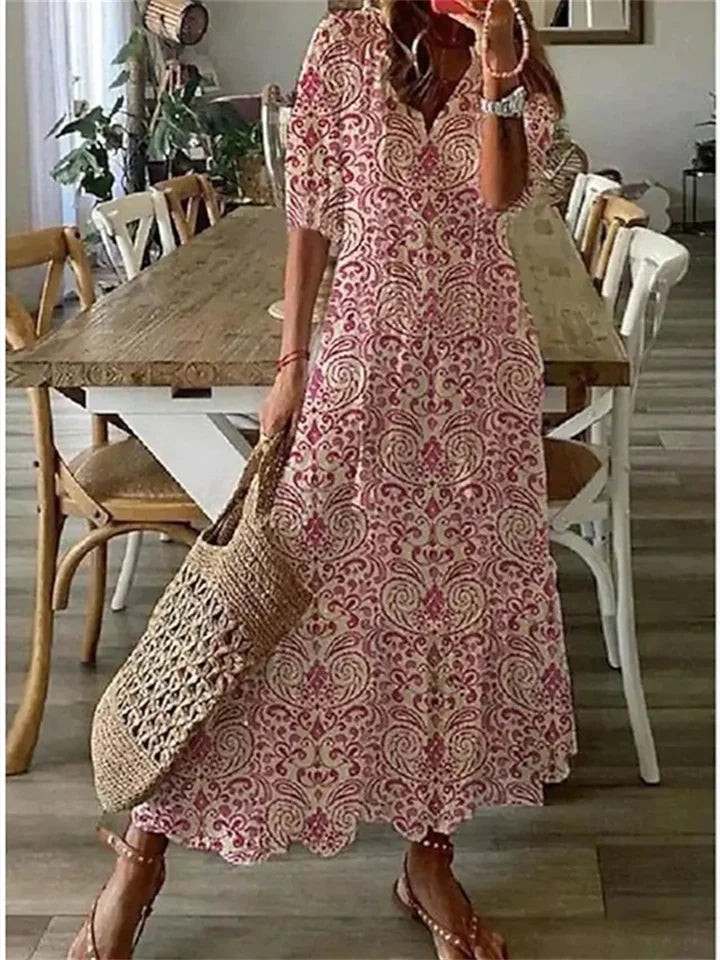 Elegant Floral V-Neck Maxi Dress