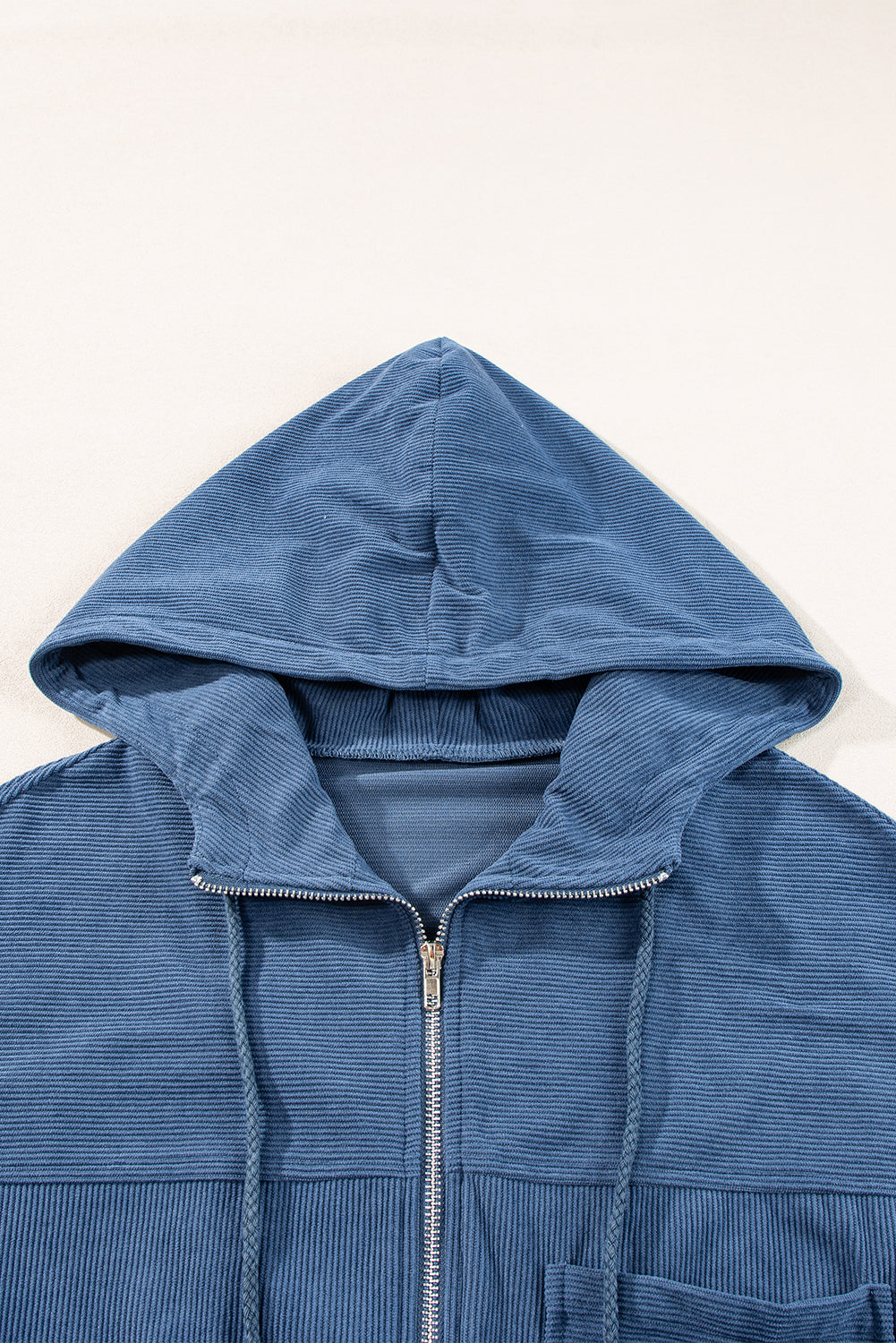 Teal Hooded Zip Jacket with Adjustable Drawstring
