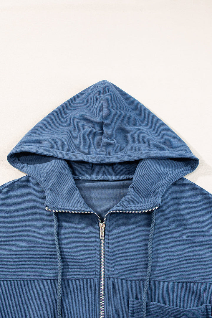 Teal Hooded Zip Jacket with Adjustable Drawstring