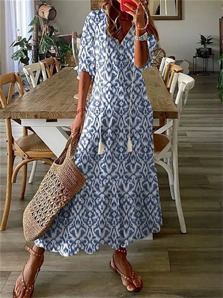 Elegant Floral V-Neck Maxi Dress