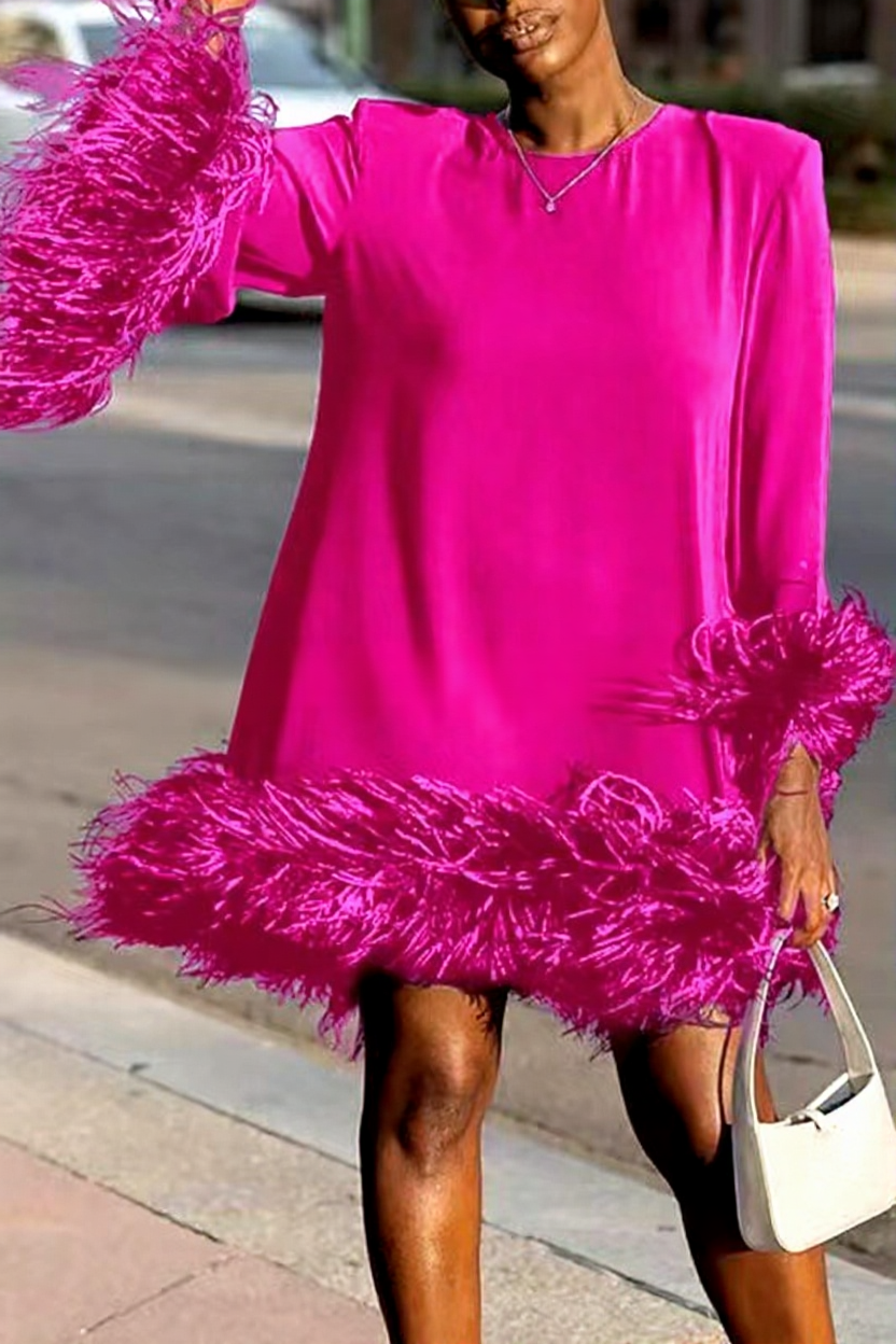 Asymmetrical Mini Gown with Feather Accents