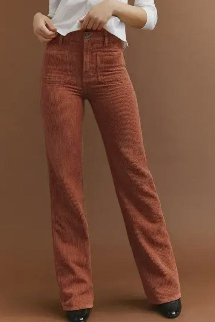 High-Waisted Corduroy Trousers Featuring Square Pockets