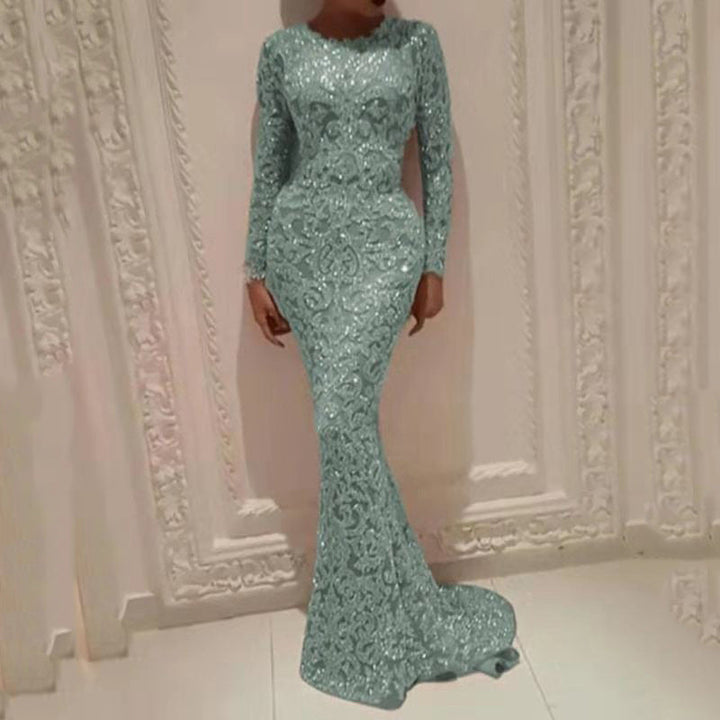 Sleek Long Sleeve Women's Dress with Elegant Bronzed Accents