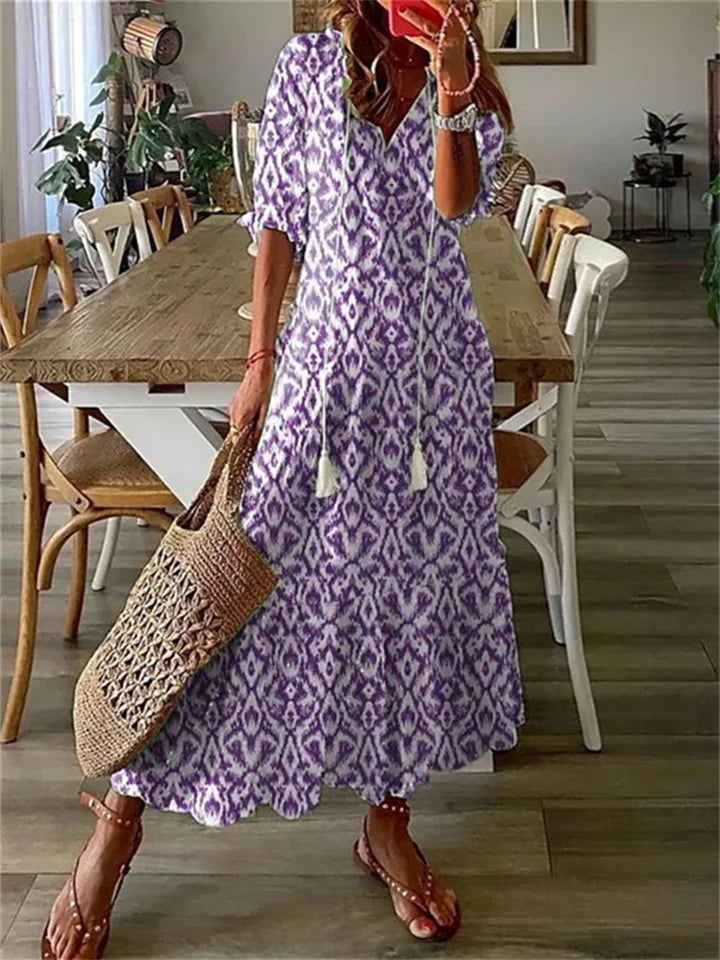 Elegant Floral V-Neck Maxi Dress