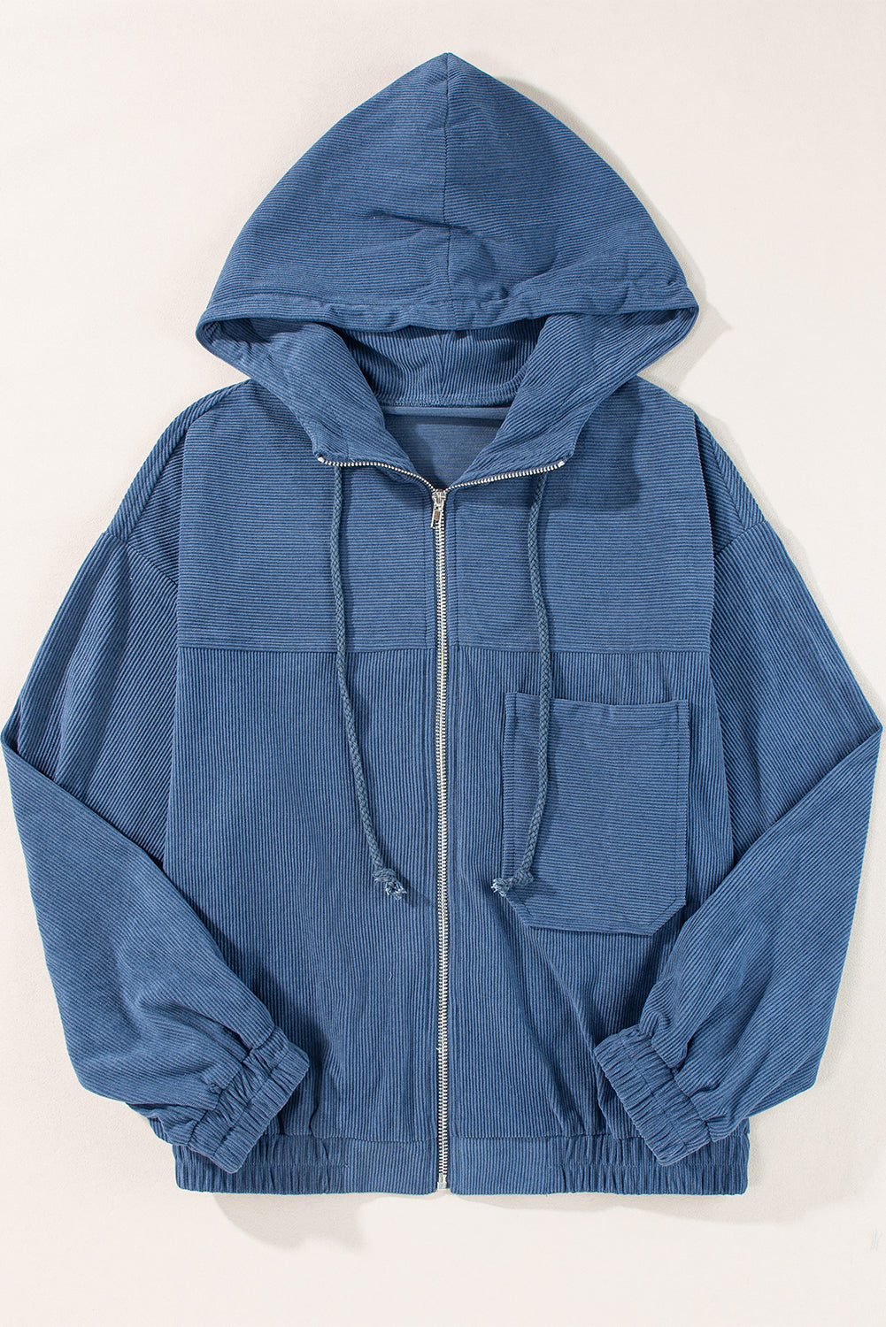 Teal Hooded Zip Jacket with Adjustable Drawstring