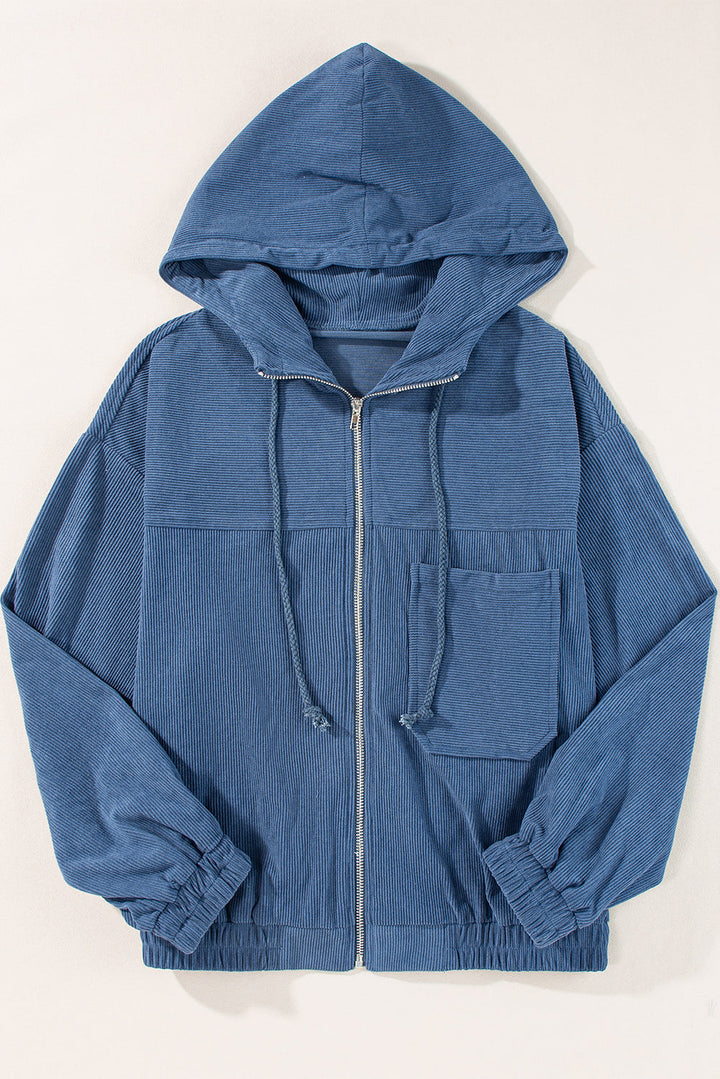 Teal Hooded Zip Jacket with Adjustable Drawstring