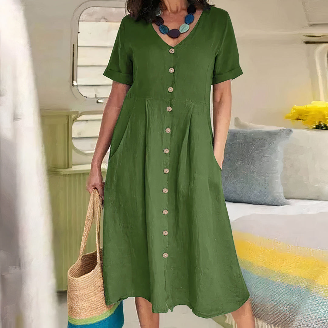 Ester Cotton Midi Dress" can be rephrased as "Ester Midi Dress Made from Cotton.